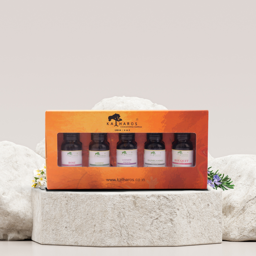 Floral Aroma Diffuser/Humidifier Oil Set of 5- Rose, Jasmine, French Lavender, Rajnigandha, Bouquet 15 mL Each
