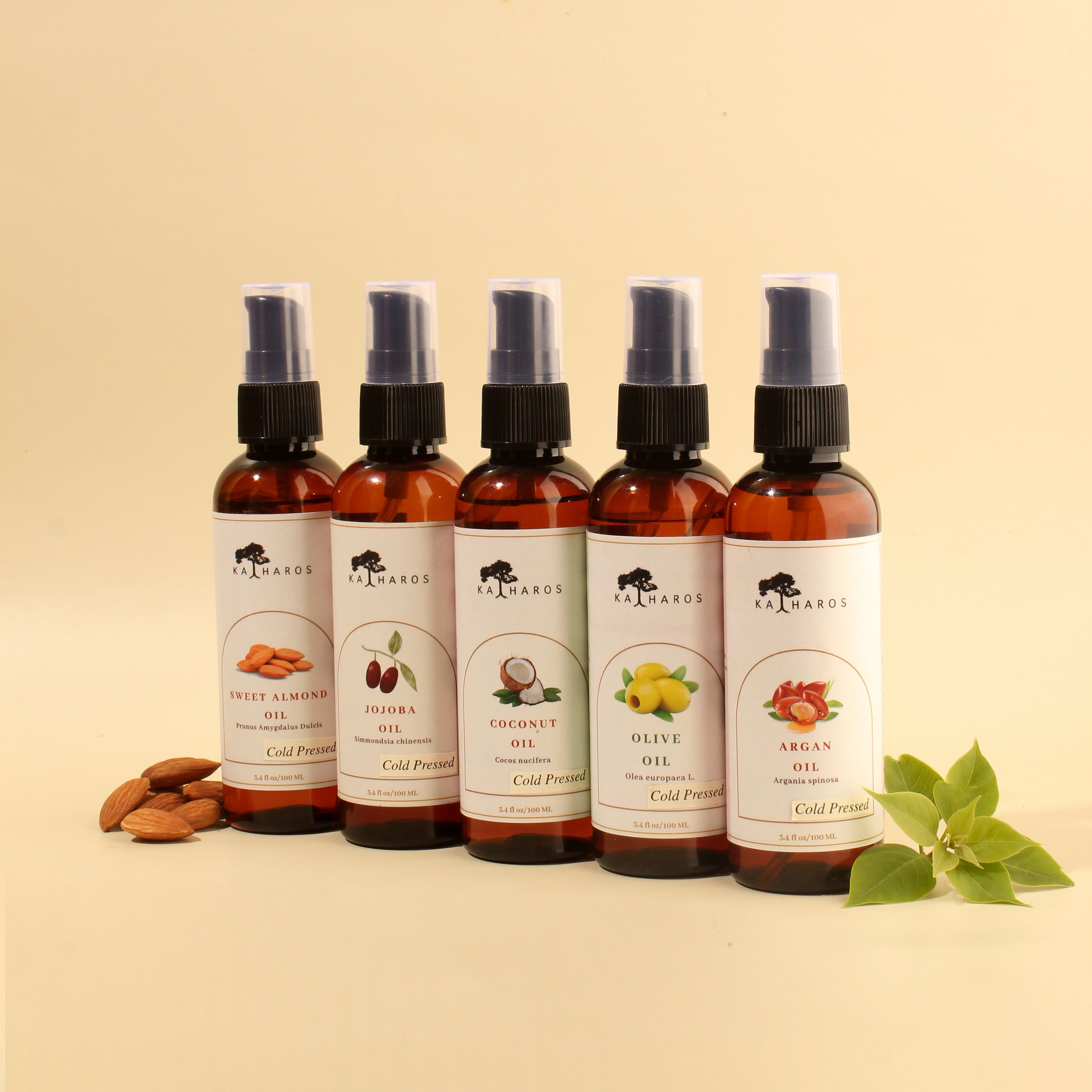 Katharos Carrier Oil Kit of 5 (Sweet Almond Oi | Jojoba Oil | Coconut Oil | Olive Oil | Argan Oil)
