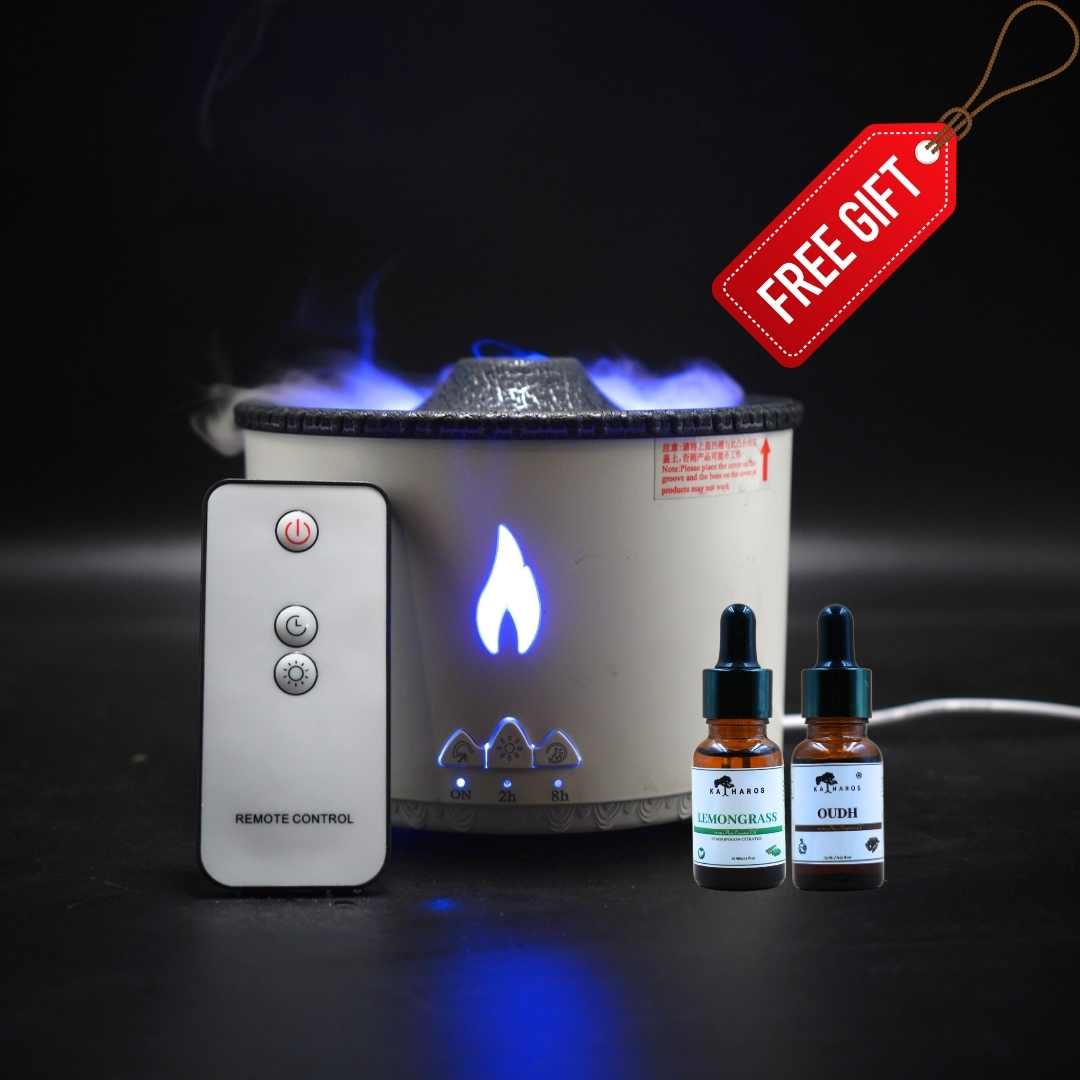 Experience Katharos Ultrasonic Aroma Humidifier with Volcano Effect | with 2x Complimentary Fragrance Oils (15 mL each)