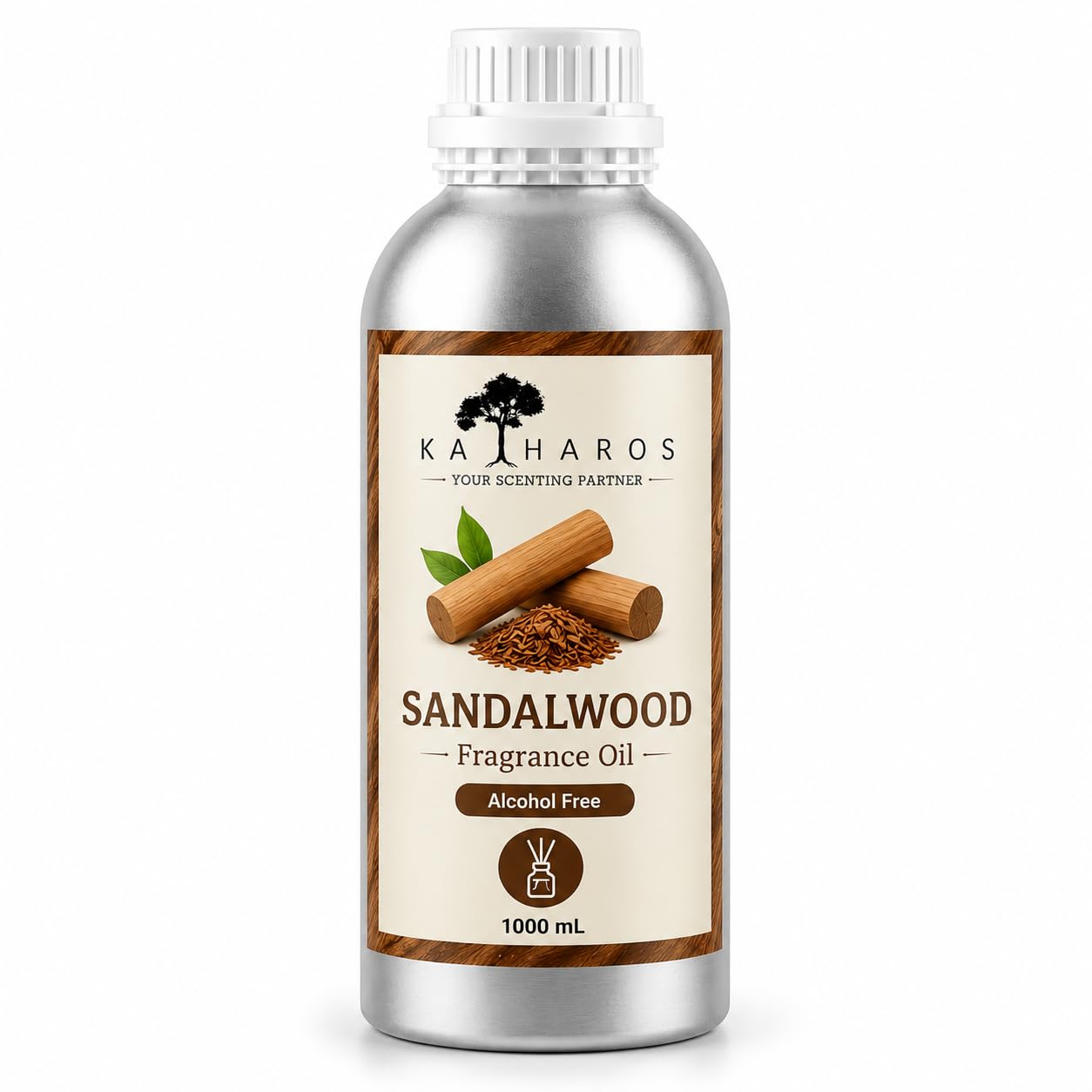 KATHAROS Sandalwood Diffuser Oil 1 Litre | Alcohol-Free Home Fragrance Oil for Reed Diffusers, Humidifiers & Aroma Diffusers | Long-Lasting Warm Woody Fragrance for Home, Office, Spa & Hotel Ambiance