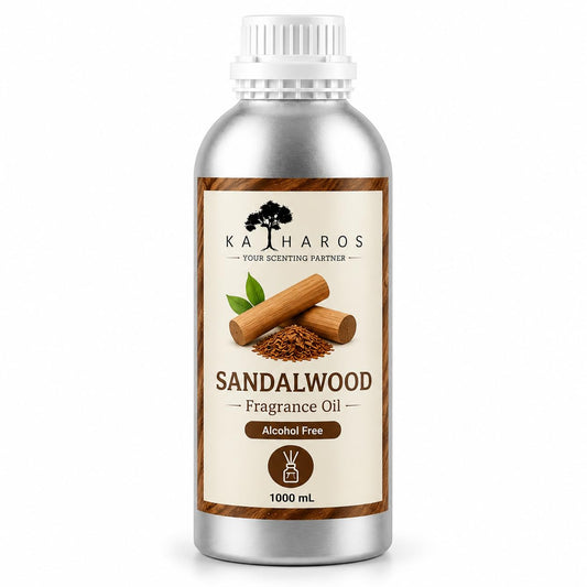 KATHAROS Sandalwood Diffuser Oil 1 Litre | Alcohol-Free Home Fragrance Oil for Reed Diffusers, Humidifiers & Aroma Diffusers | Long-Lasting Warm Woody Fragrance for Home, Office, Spa & Hotel Ambiance
