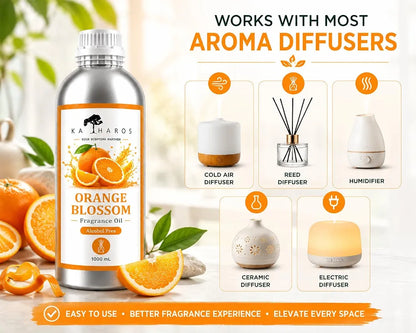 KATHAROS Orange Blossom Diffuser Oil 1 Litre | Alcohol-Free Home Fragrance Oil for Reed Diffusers, Humidifiers & Aroma Diffusers | Long-Lasting Fresh Citrus Aroma for Home, Office, Spa & Hotel Ambiance