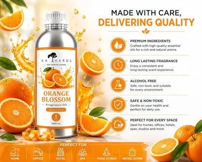 KATHAROS Orange Blossom Diffuser Oil 1 Litre | Alcohol-Free Home Fragrance Oil for Reed Diffusers, Humidifiers & Aroma Diffusers | Long-Lasting Fresh Citrus Aroma for Home, Office, Spa & Hotel Ambiance