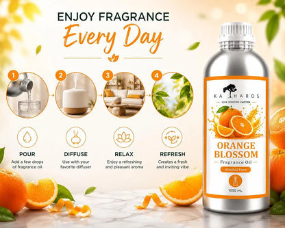 KATHAROS Orange Blossom Diffuser Oil 1 Litre | Alcohol-Free Home Fragrance Oil for Reed Diffusers, Humidifiers & Aroma Diffusers | Long-Lasting Fresh Citrus Aroma for Home, Office, Spa & Hotel Ambiance