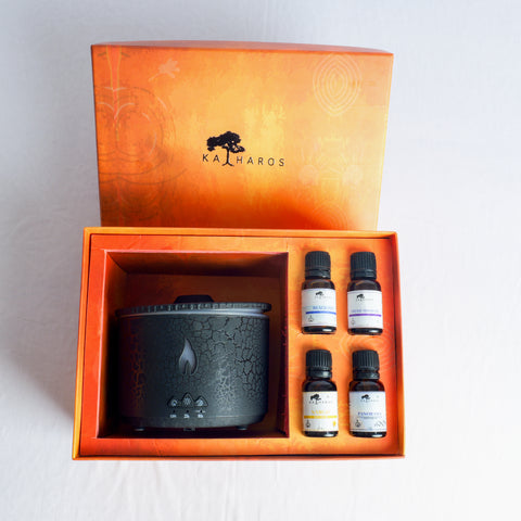 Black Volcano Humidifier + 4x Aroma Humidifier/Diffuser Oil 15 mL Gift Combo set