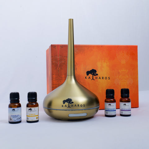 Golden Humidifier + 4x Aroma Humidifier/Diffuser Oil 15 mL Gift Combo set