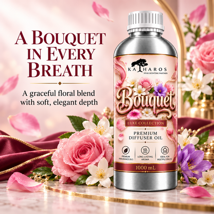 Katharos Bouquet Luxe fragrance oil, 1 L bottle with soft floral scent notes.