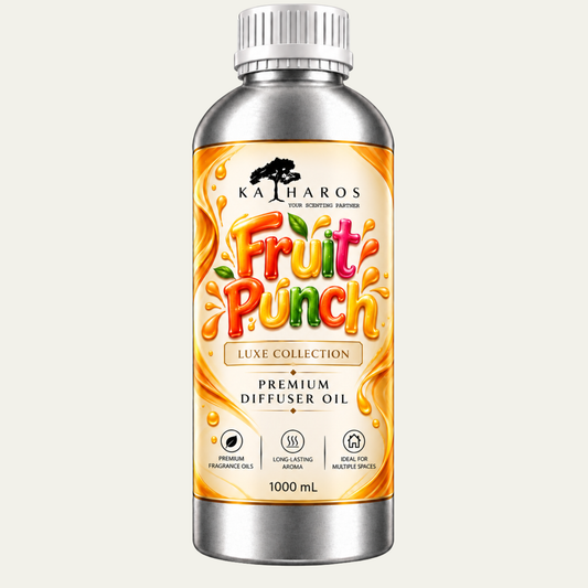 Katharos Fruit Punch Luxe fragrance oil, 1 L bottle on a light background.