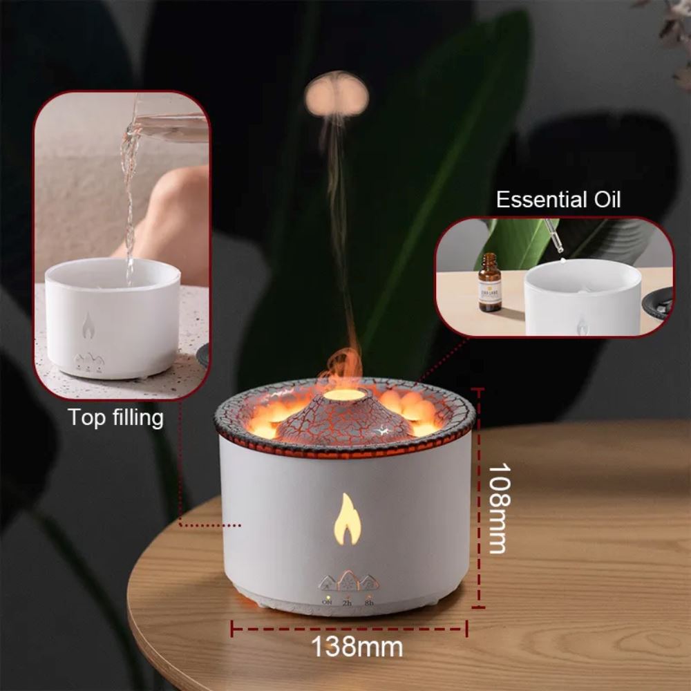 Katharos Ultrasonic Aroma Humidifier (Volcano Effect) + 2x Complimentary Diffuser Oils (15 mL Each)