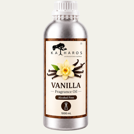 Katharos Vanilla Fragrance Oil, 1 L bottle on a light background.